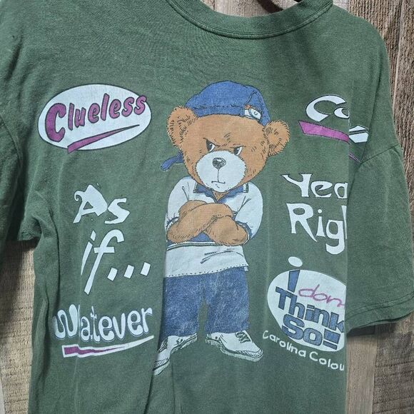 Carolina Colours Vintage 90s Unisex Green Graphic Bear Tee - Picture 2 of 5